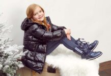 Теплая зима в обуви Geox Девочка в зимней куртке и сапогах Geox