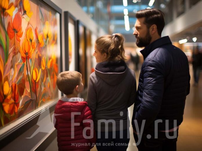 Семья на выставке картин