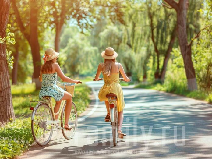 Девушки на велосипедах в парке
