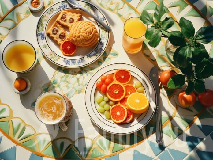 Худеем к лету. Апельсины, грейпфрут и печенье на красивом столе
