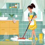 Уборка с эффектом в 100% Уборка. Девушка моет пол