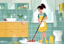 Уборка с эффектом в 100% Уборка. Девушка моет пол