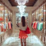 Тренды на весну и лето 2025 года Тренды на весну лето. Девушка в бутике выбирает одежду