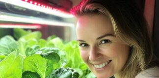 Фитоосвещение: урожай будет! Девушка и листья салата