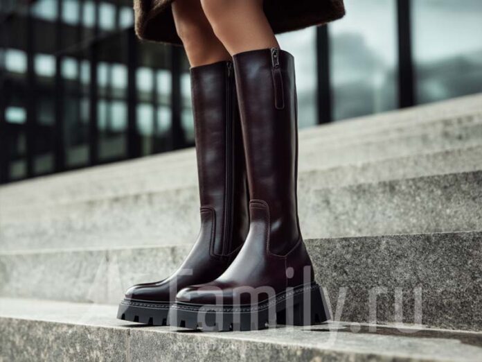 Высокие сапоги без декора с устойчивым каблуком