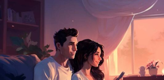 Окко: смотрим кино в Новый год Девушка и парень смотрят онлайн-сериал