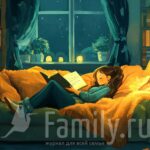 Детские книги: энциклопедии и сказки Девочка на диване с книгой