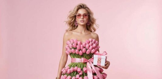 Подарки любимой: белье, свитшот или релакс? Девушка в платье из тюльпанов