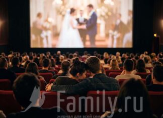 Кино апреля: драма, любовь и котики Зрители в зале смотрят фильм о любви