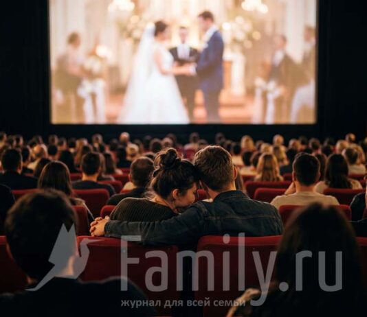 Кино апреля: драма, любовь и котики Зрители в зале смотрят фильм о любви