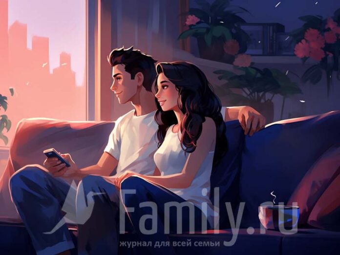 Парень и девушка смотрят кино дома