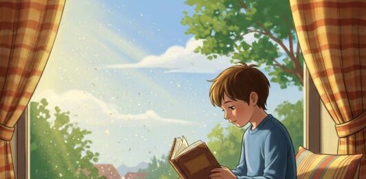 Книги мая: приключения, фантастика и ужасы Мальчик читает книгу