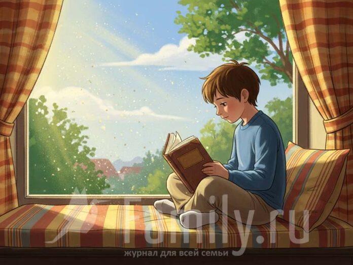 Мальчик читает книгу