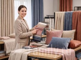 Hometextile & Design Женщина демонстрирует текстиль
